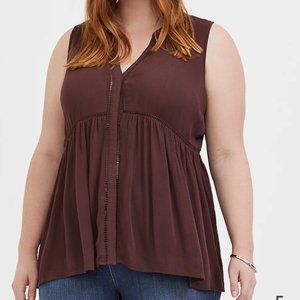 RAISIN BROWN CRINKLED GAUZE BABYDOLL TUNIC TANK